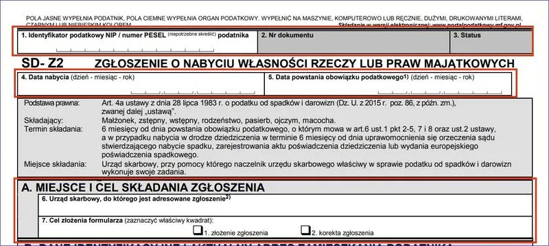 Wypełnianie druku SD Z2